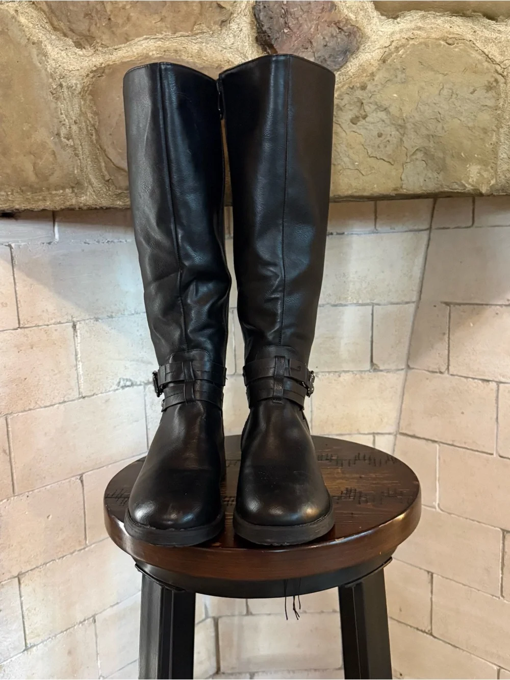 Dream Pairs Black Faux Leather Knee High Riding Boots - Size 6.5 Fur Lined